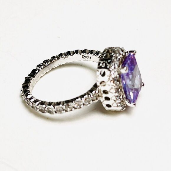 Sparkling Amethyst Sterling Silver‎ 925 Ring Size 8 Halo - Picture 6 of 10